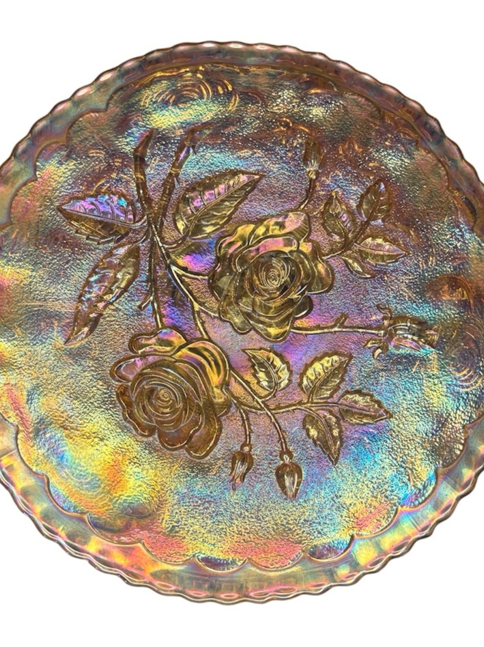 Iridescent Rose Embossed Ceramic Plate - Multicolor Luster